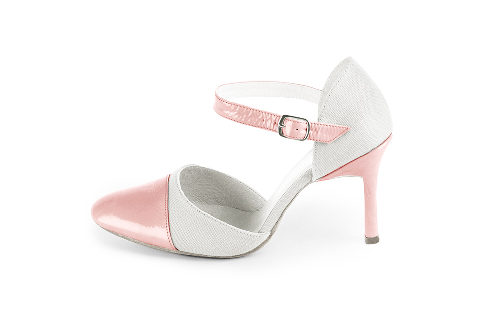 French elegance and refinement for these light pink and pure white dress open side shoes, with an instep strap, 
                available in many subtle leather and colour combinations. Its high vamp and fitted strap will give you good support.
To personalize or not, according to your inspiration and your needs.  
                Matching clutches for parties, ceremonies and weddings.   
                You can customize these shoes to perfectly match your tastes or needs, and have a unique model.  
                Choice of leathers, colours, knots and heels. 
                Wide range of materials and shades carefully chosen.  
                Rich collection of flat, low, mid and high heels.  
                Small and large shoe sizes - Florence KOOIJMAN